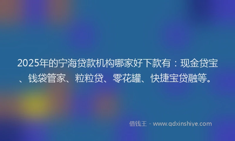 2025年的宁海贷款机构哪家好下款有：现金贷宝、钱袋管家、粒粒贷、零花罐、快捷宝贷融等。