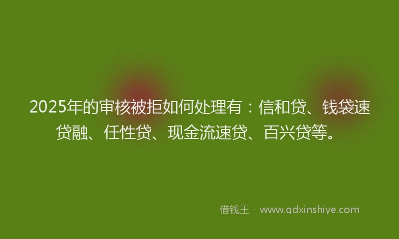 2025年的审核被拒如何处理有：信和贷、钱袋速贷融、任性贷、现金流速贷、百兴贷等。