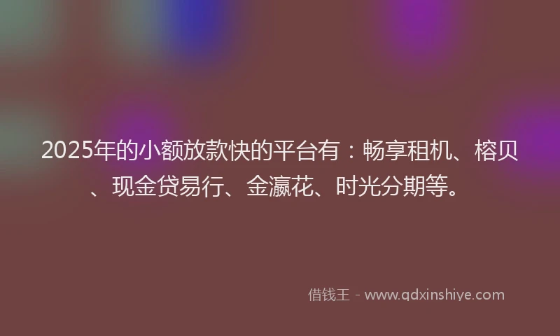 2025年的小额放款快的平台有：畅享租机、榕贝、现金贷易行、金瀛花、时光分期等。