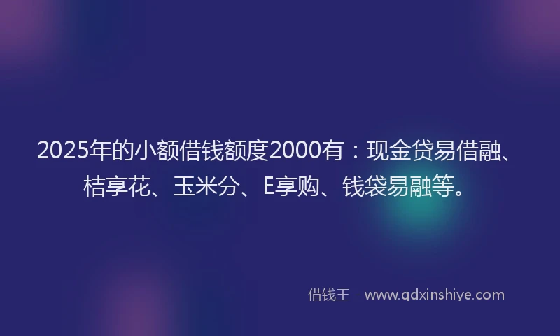 2025年的小额借钱额度2000有:现金贷易借融、桔享花、玉米分、E享购、钱袋易融等。