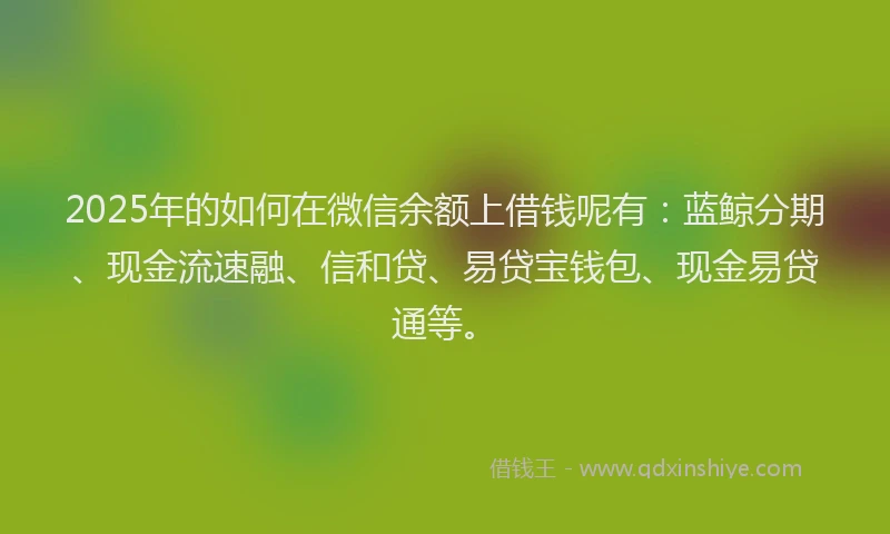 2025年的如何在微信余额上借钱呢有：蓝鲸分期、现金流速融、信和贷、易贷宝钱包、现金易贷通等。