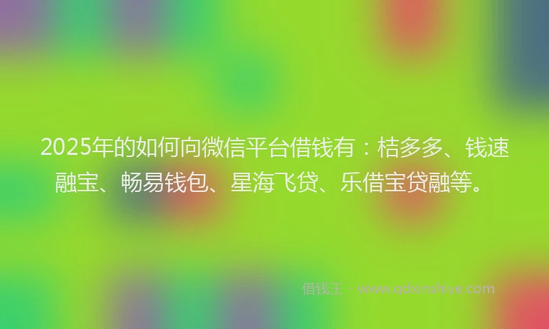 2025年的如何向微信平台借钱有：桔多多、钱速融宝、畅易钱包、星海飞贷、乐借宝贷融等。