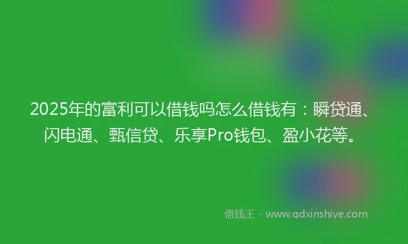 2025年的富利可以借钱吗怎么借钱有：瞬贷通、闪电通、甄信贷、乐享Pro钱包、盈小花等。