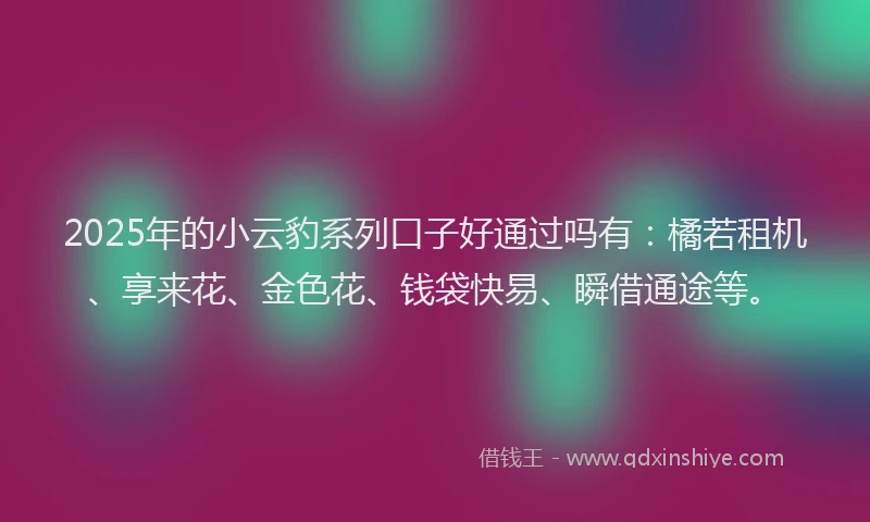 2025年的小云豹系列口子好通过吗有：橘若租机、享来花、金色花、钱袋快易、瞬借通途等。