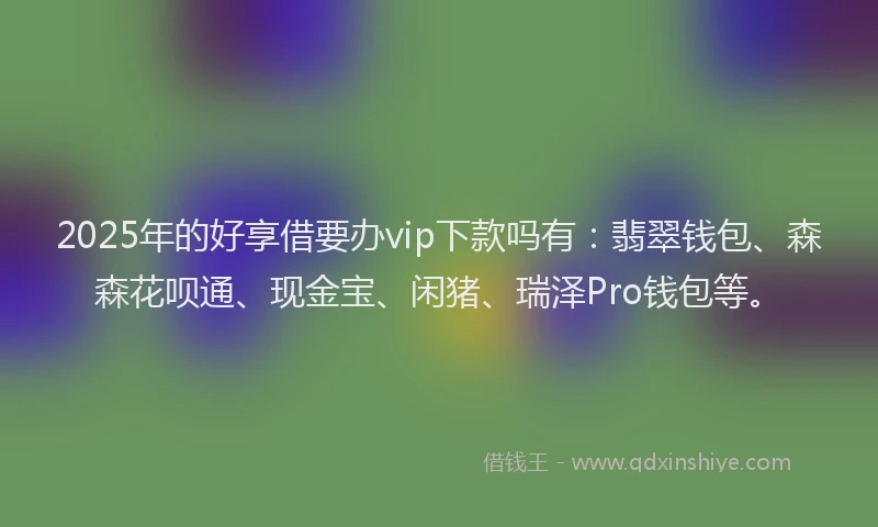 2025年的好享借要办vip下款吗有：翡翠钱包、森森花呗通、现金宝、闲猪、瑞泽Pro钱包等。