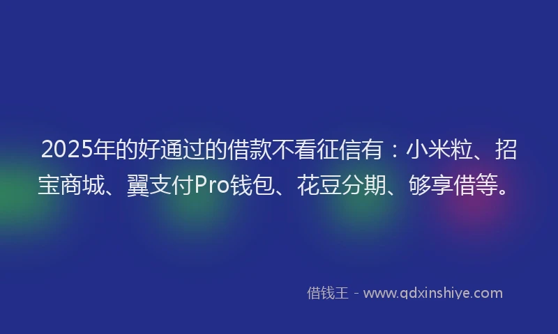 2025年的好通过的借款不看征信有：小米粒、招宝商城、翼支付Pro钱包、花豆分期、够享借等。