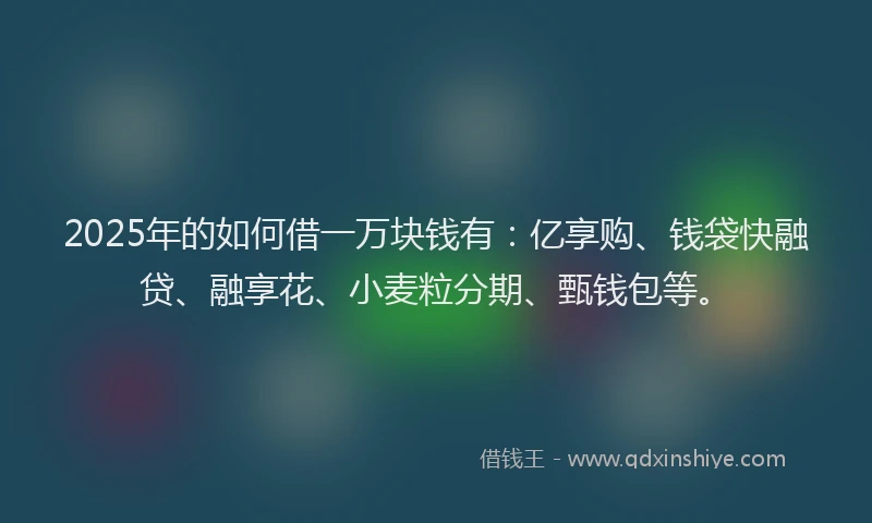 2025年的如何借一万块钱有：亿享购、钱袋快融贷、融享花、小麦粒分期、甄钱包等。