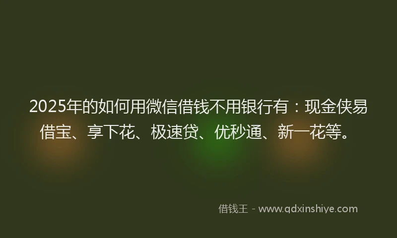 2025年的如何用微信借钱不用银行有：现金侠易借宝、享下花、极速贷、优秒通、新一花等。