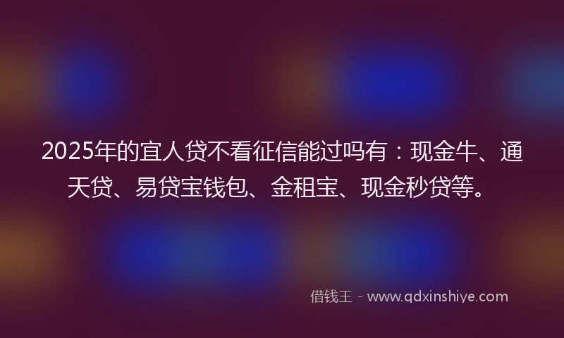 2025年的宜人贷不看征信能过吗有：现金牛、通天贷、易贷宝钱包、金租宝、现金秒贷等。