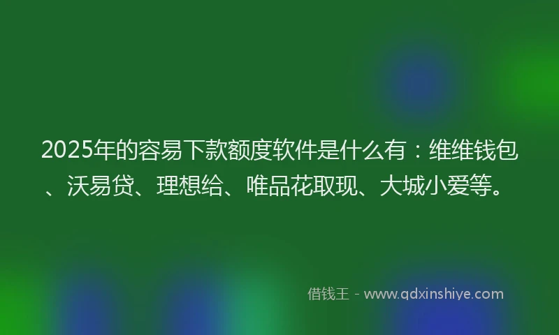 2025年的容易下款额度软件是什么有：维维钱包、沃易贷、理想给、唯品花取现、大城小爱等。