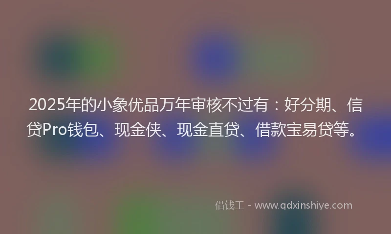 2025年的小象优品万年审核不过有：好分期、信贷Pro钱包、现金侠、现金直贷、借款宝易贷等。