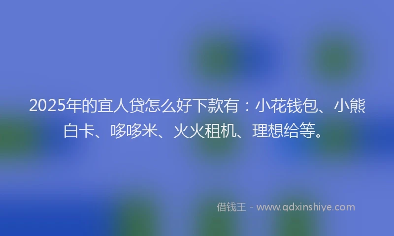 2025年的宜人贷怎么好下款有：小花钱包、小熊白卡、哆哆米、火火租机、理想给等。