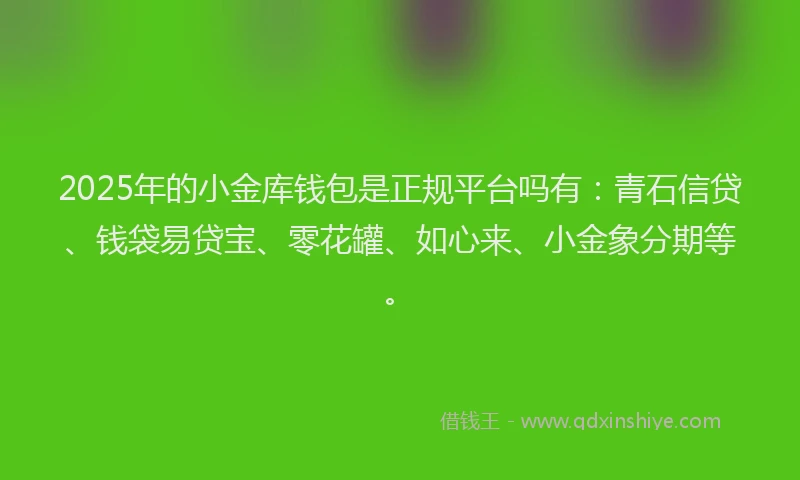 2025年的小金库钱包是正规平台吗有：青石信贷、钱袋易贷宝、零花罐、如心来、小金象分期等。