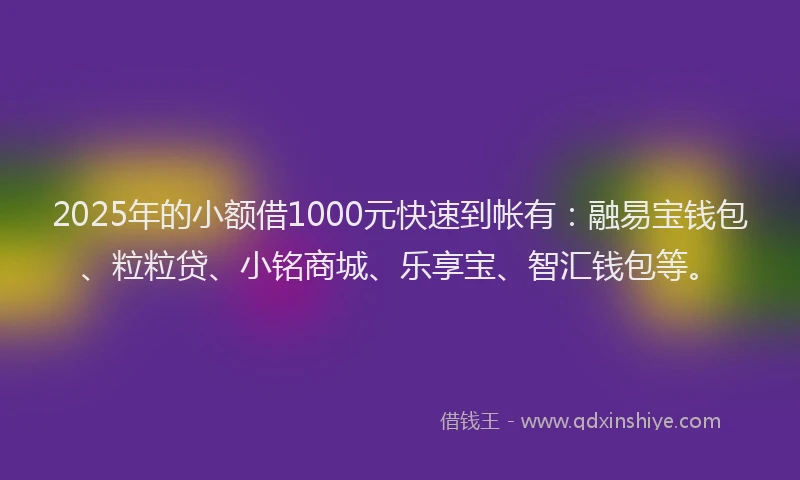 2025年的小额借1000元快速到帐有：融易宝钱包、粒粒贷、小铭商城、乐享宝、智汇钱包等。