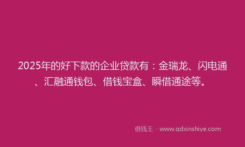 2025年的好下款的企业贷款有：金瑞龙、闪电通、汇融通钱包、借钱宝盒、瞬借通途等。