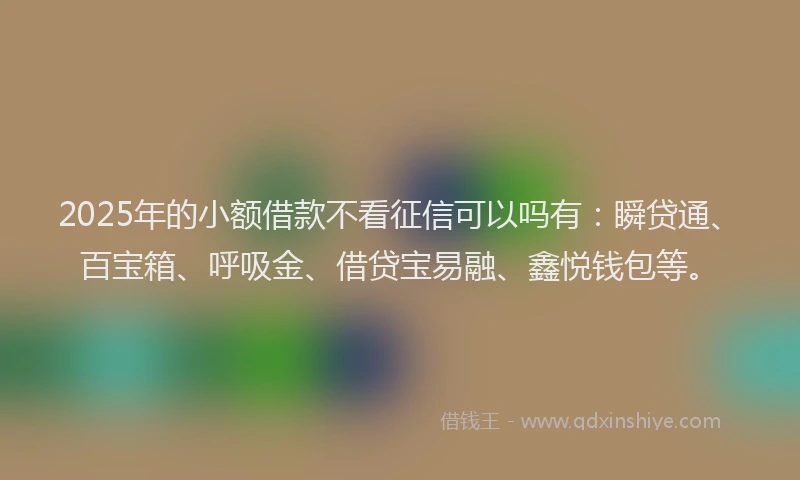2025年的小额借款不看征信可以吗有:瞬贷通、百宝箱、呼吸金、借贷宝易融、鑫悦钱包等。