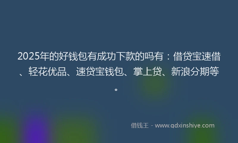 2025年的好钱包有成功下款的吗有：借贷宝速借、轻花优品、速贷宝钱包、掌上贷、新浪分期等。