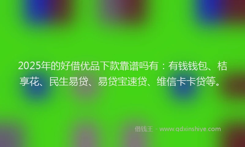 2025年的好借优品下款靠谱吗有：有钱钱包、桔享花、民生易贷、易贷宝速贷、维信卡卡贷等。