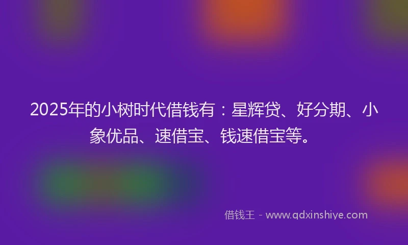 2025年的小树时代借钱有:星辉贷、好分期、小象优品、速借宝、钱速借宝等。