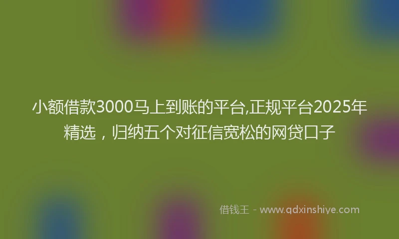 小额借款3000马上到账的平台,正规平台2025年精选，归纳五个对征信宽松的网贷口子