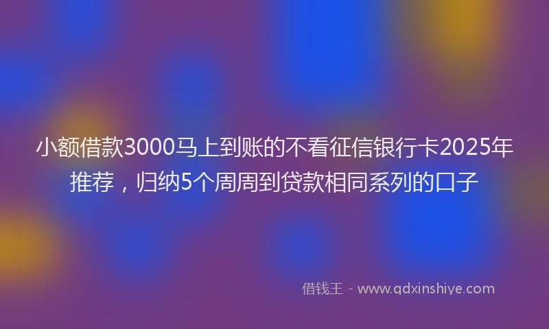 小额借款3000马上到账的不看征信银行卡2025年推荐，归纳5个周周到贷款相同系列的口子