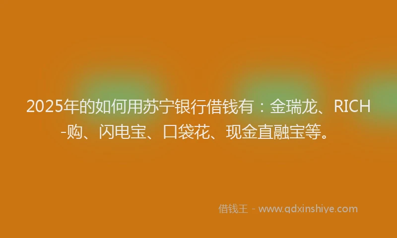 2025年的如何用苏宁银行借钱有：金瑞龙、RICH-购、闪电宝、口袋花、现金直融宝等。