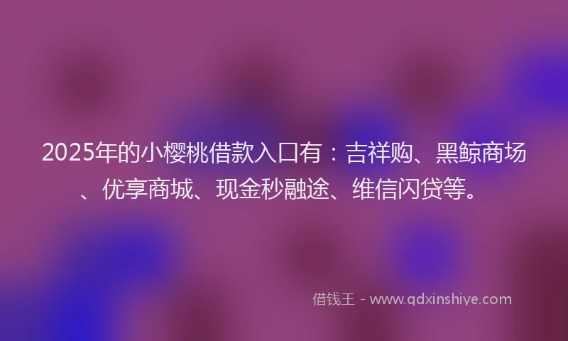 2025年的小樱桃借款入口有：吉祥购、黑鲸商场、优享商城、现金秒融途、维信闪贷等。