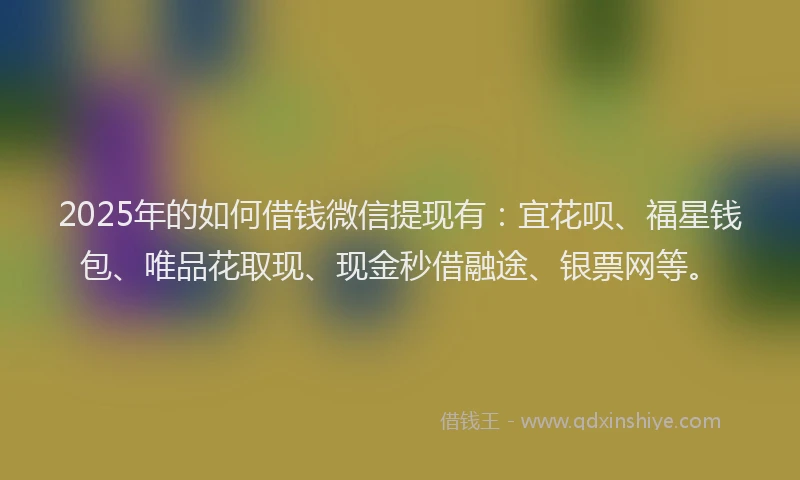 2025年的如何借钱微信提现有：宜花呗、福星钱包、唯品花取现、现金秒借融途、银票网等。
