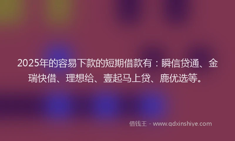 2025年的容易下款的短期借款有：瞬信贷通、金瑞快借、理想给、壹起马上贷、鹿优选等。