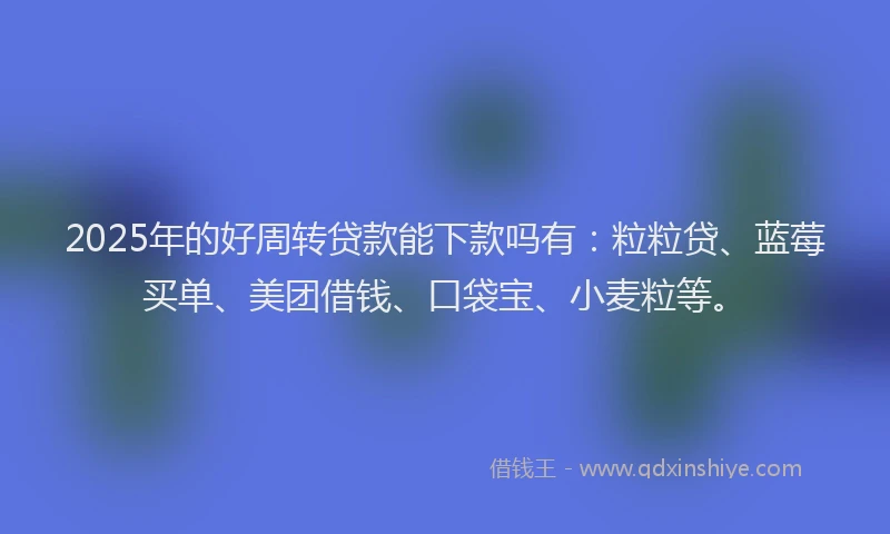 2025年的好周转贷款能下款吗有：粒粒贷、蓝莓买单、美团借钱、口袋宝、小麦粒等。