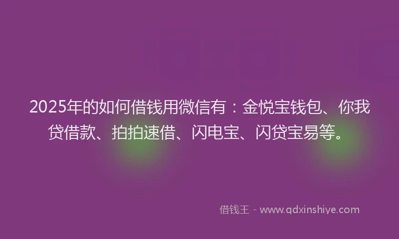2025年的如何借钱用微信有：金悦宝钱包、你我贷借款、拍拍速借、闪电宝、闪贷宝易等。