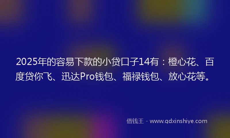 2025年的容易下款的小贷口子14有：橙心花、百度贷你飞、迅达Pro钱包、福禄钱包、放心花等。