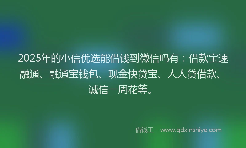 2025年的小信优选能借钱到微信吗有：借款宝速融通、融通宝钱包、现金快贷宝、人人贷借款、诚信一周花等。