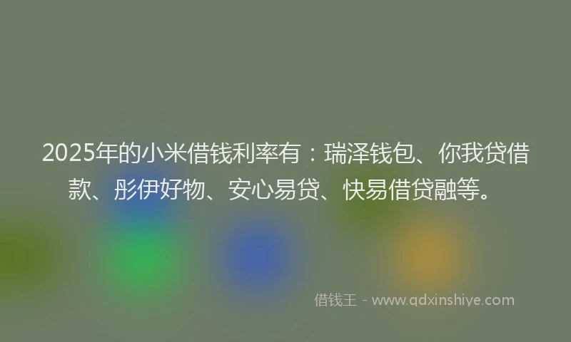 2025年的小米借钱利率有：瑞泽钱包、你我贷借款、彤伊好物、安心易贷、快易借贷融等。