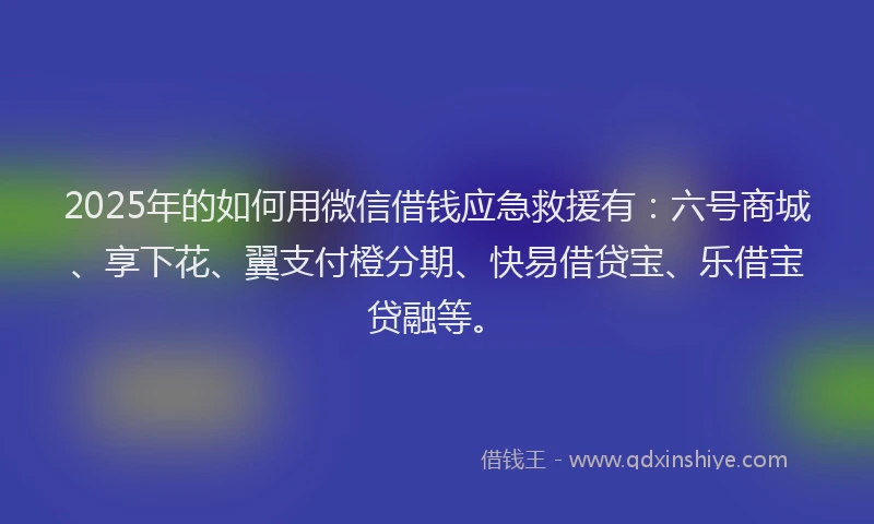 2025年的如何用微信借钱应急救援有：六号商城、享下花、翼支付橙分期、快易借贷宝、乐借宝贷融等。