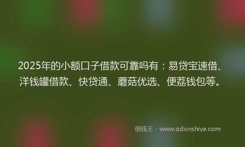 2025年的小额口子借款可靠吗有：易贷宝速借、洋钱罐借款、快贷通、蘑菇优选、便荔钱包等。