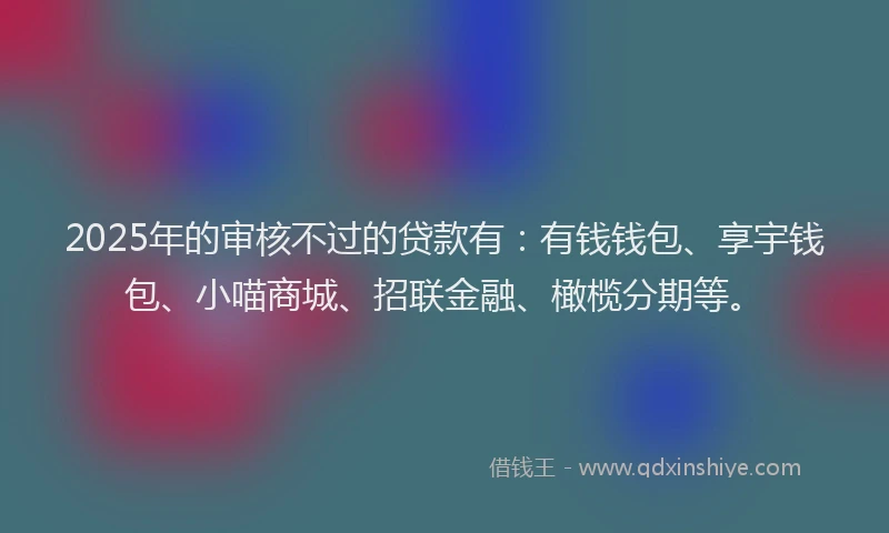 2025年的审核不过的贷款有：有钱钱包、享宇钱包、小喵商城、招联金融、橄榄分期等。