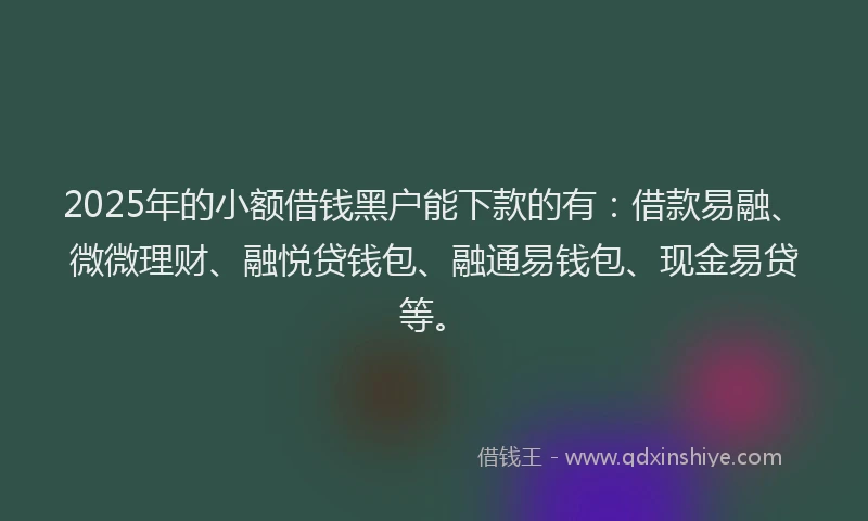 2025年的小额借钱黑户能下款的有：借款易融、微微理财、融悦贷钱包、融通易钱包、现金易贷等。
