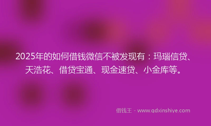 2025年的如何借钱微信不被发现有：玛瑙信贷、天浩花、借贷宝通、现金速贷、小金库等。