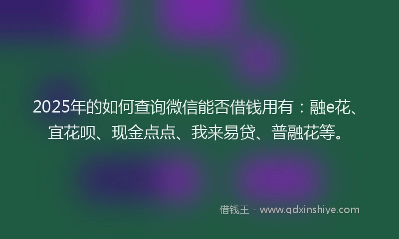 2025年的如何查询微信能否借钱用有：融e花、宜花呗、现金点点、我来易贷、普融花等。
