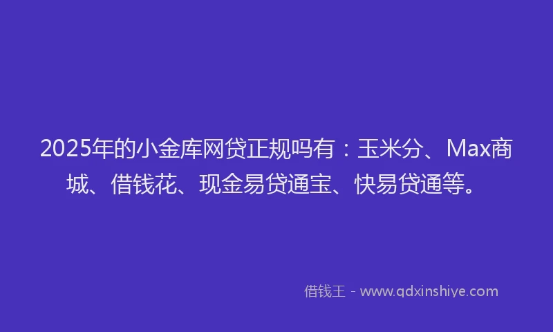 2025年的小金库网贷正规吗有：玉米分、Max商城、借钱花、现金易贷通宝、快易贷通等。