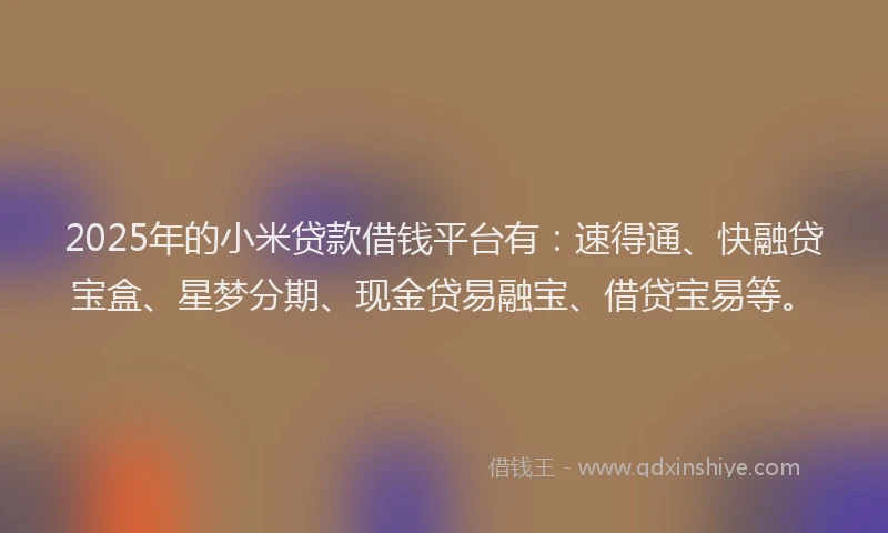 2025年的小米贷款借钱平台有：速得通、快融贷宝盒、星梦分期、现金贷易融宝、借贷宝易等。