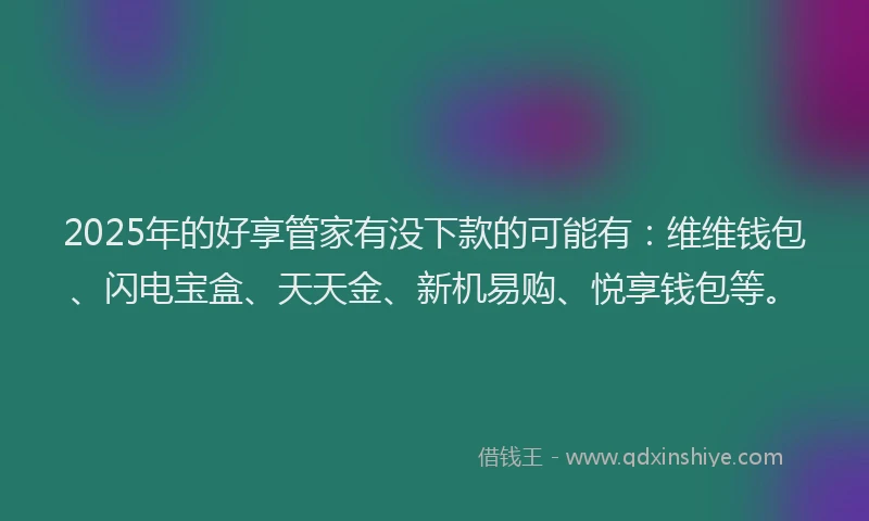 2025年的好享管家有没下款的可能有：维维钱包、闪电宝盒、天天金、新机易购、悦享钱包等。