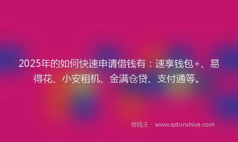 2025年的如何快速申请借钱有：速享钱包+、易得花、小安租机、金满仓贷、支付通等。