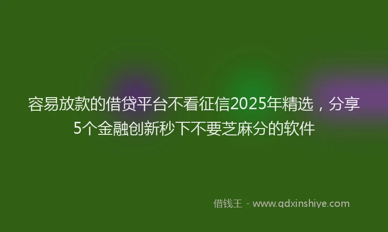 容易放款的借贷平台不看征信2025年精选，分享5个金融创新秒下不要芝麻分的软件