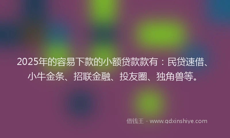 2025年的容易下款的小额贷款款有：民贷速借、小牛金条、招联金融、投友圈、独角兽等。