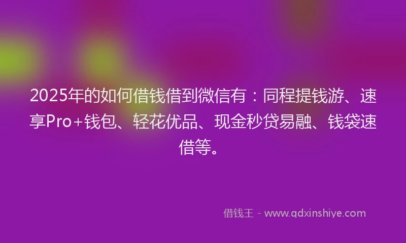 2025年的如何借钱借到微信有：同程提钱游、速享Pro+钱包、轻花优品、现金秒贷易融、钱袋速借等。