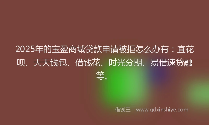 2025年的宝盈商城贷款申请被拒怎么办有：宜花呗、天天钱包、借钱花、时光分期、易借速贷融等。