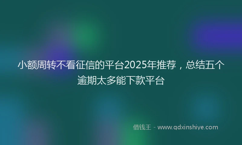 小额周转不看征信的平台2025年推荐，总结五个逾期太多能下款平台