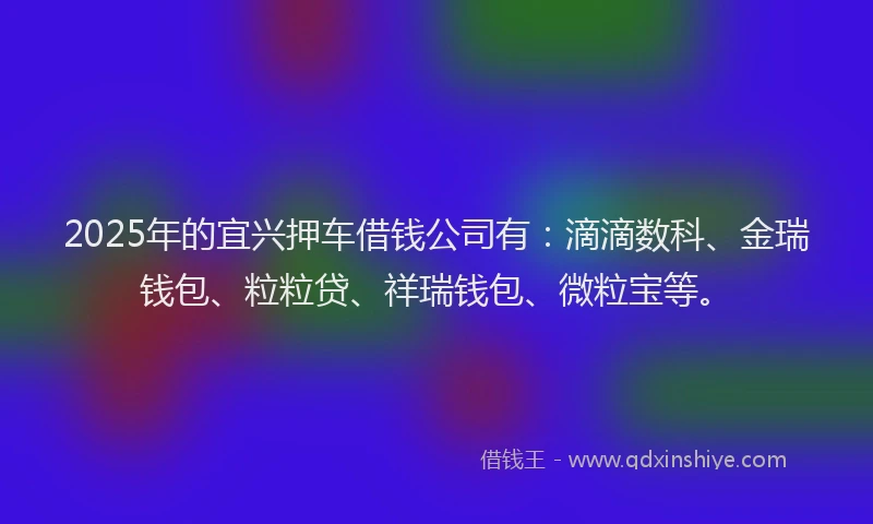 2025年的宜兴押车借钱公司有：滴滴数科、金瑞钱包、粒粒贷、祥瑞钱包、微粒宝等。